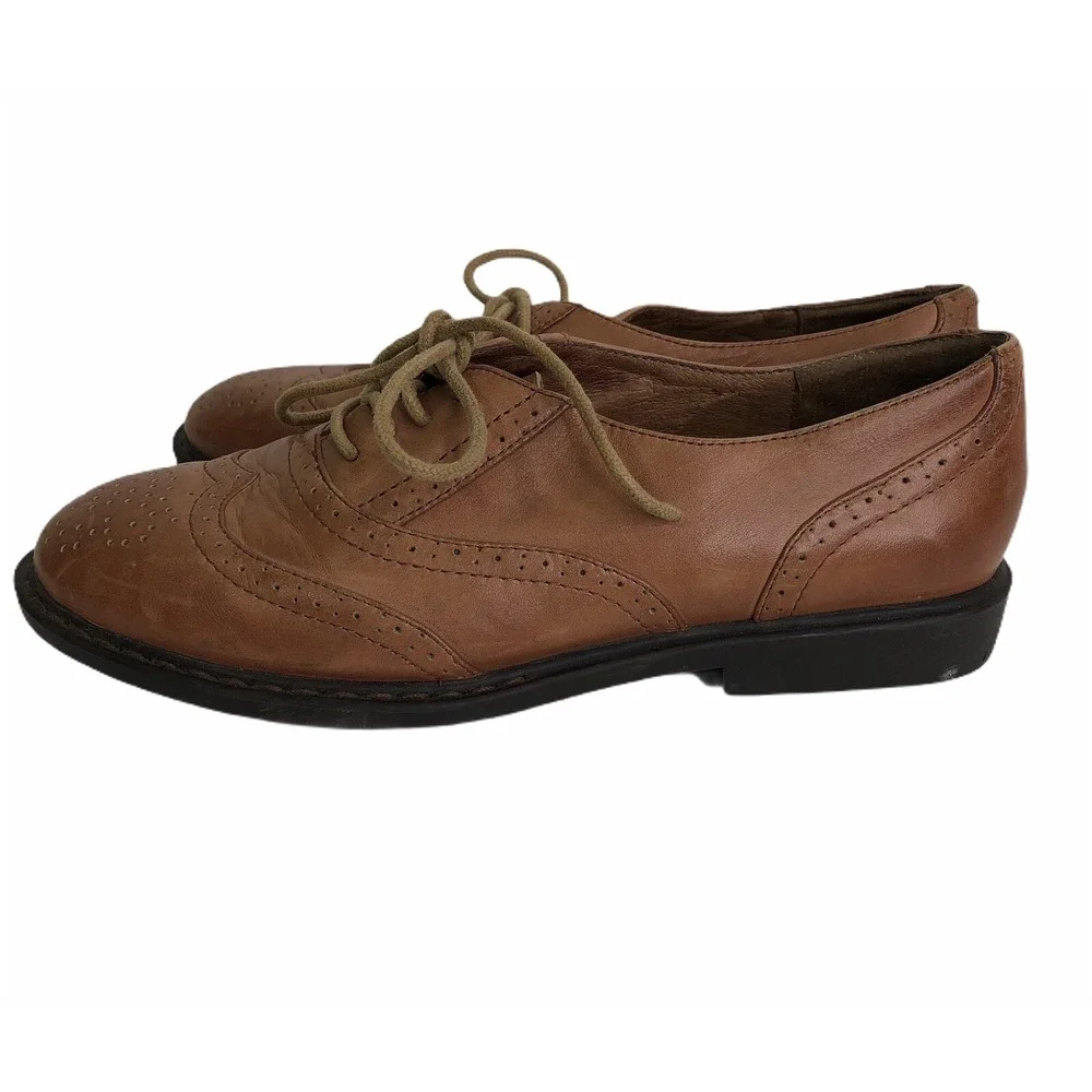 Jeffrey Campbell Havana Women Tan Wing-Tip Oxford Lace Shoes‎ Leather Flat 8.5 M